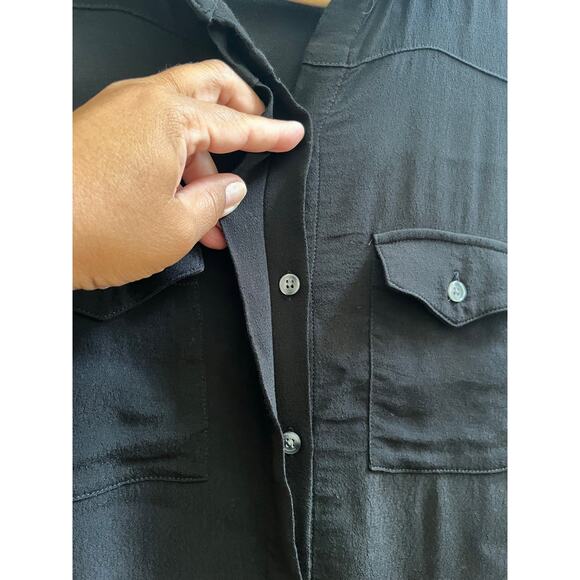 Hatch Black Collared High Low Concealed Placket Button Shirt Dress Size 1 Small - Picture 10 of 14